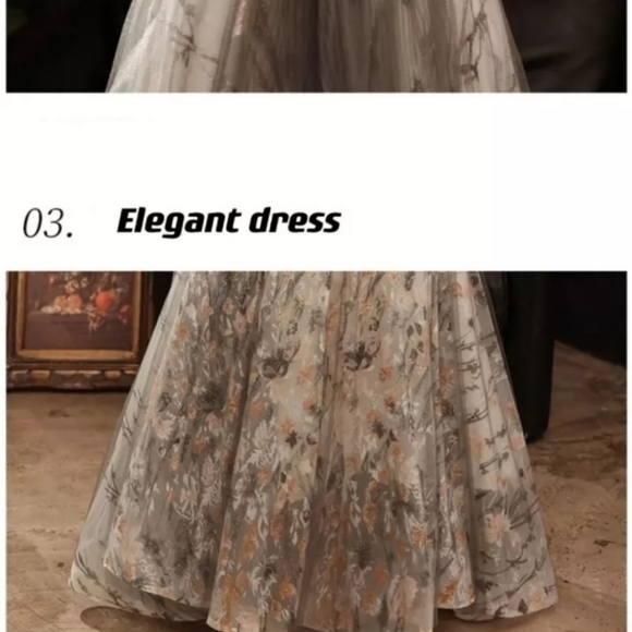 Gray, Floral Print ,Case Up, Applique,  Lace, Mesh, Sequins, Ball Gown - Picture 3 of 16